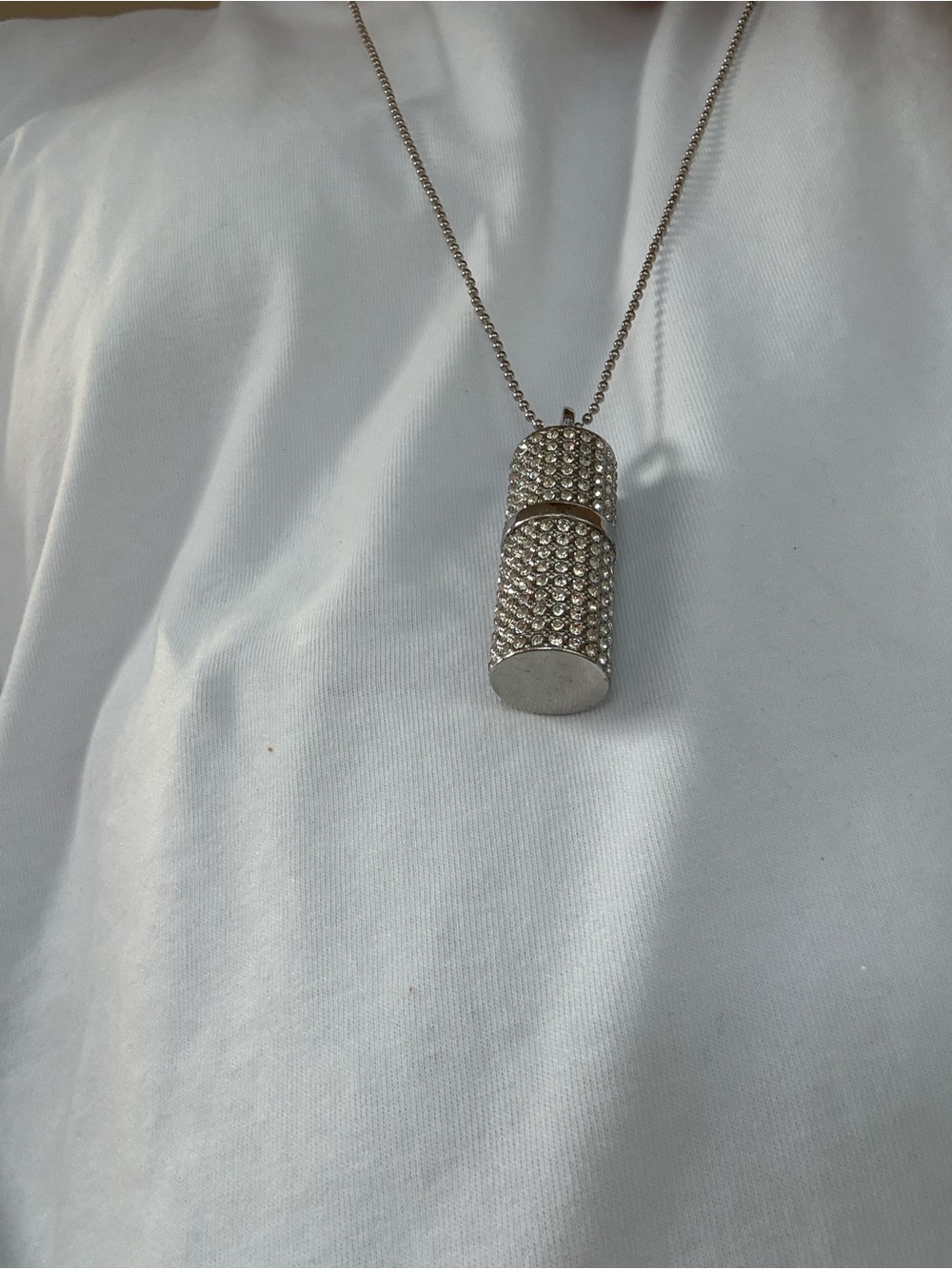 Silver Crystal Cylinder Pendant Necklace - Women's Fashion Jewelry